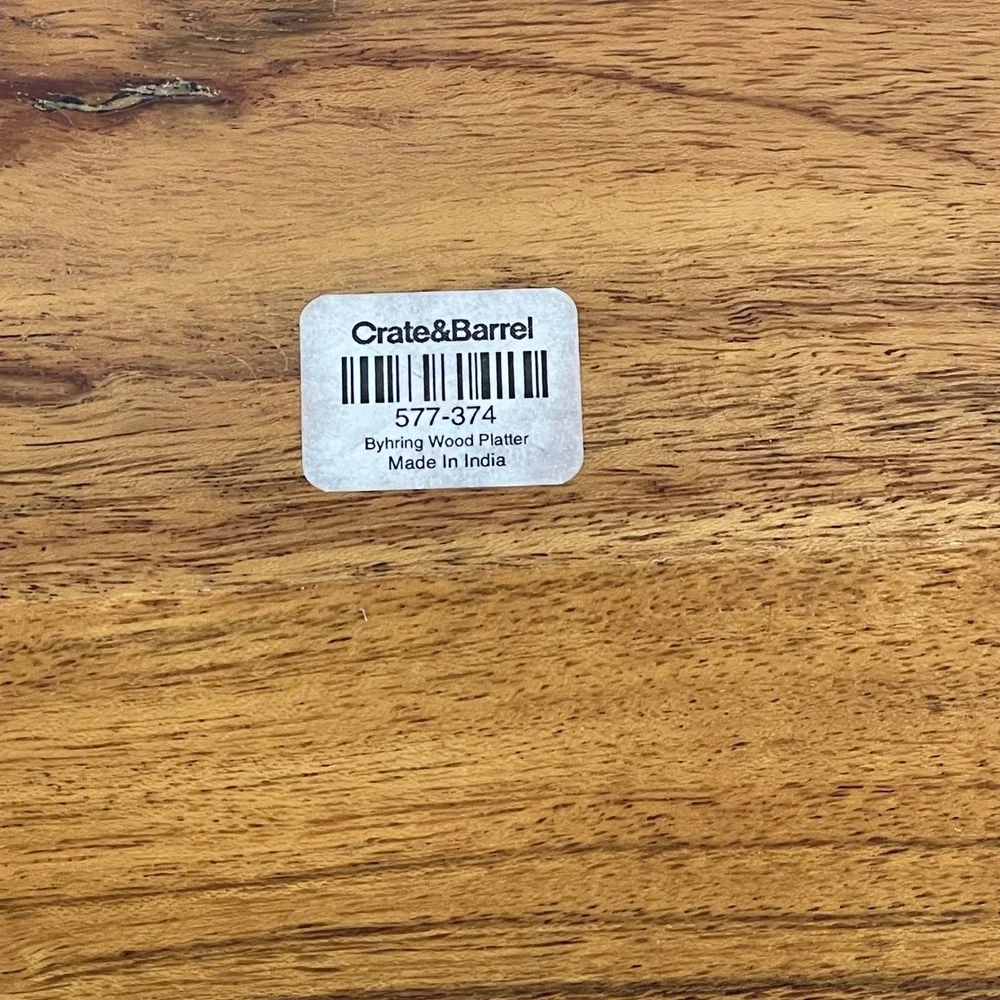 Crate‎ & Barrel Byhring Wood Platter Round Serving Tray Brown 577-374 India